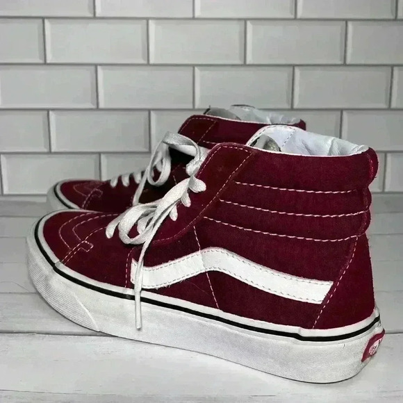 Vans Men's Burgundy and White High-Top Sneakers - Picture 6 of 13